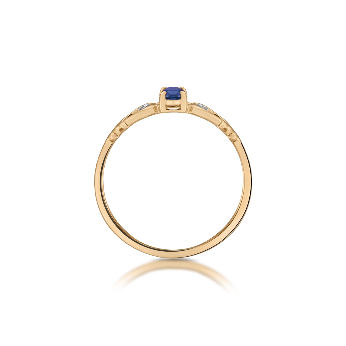 Pierścionek złoty z diamentami i szafirem