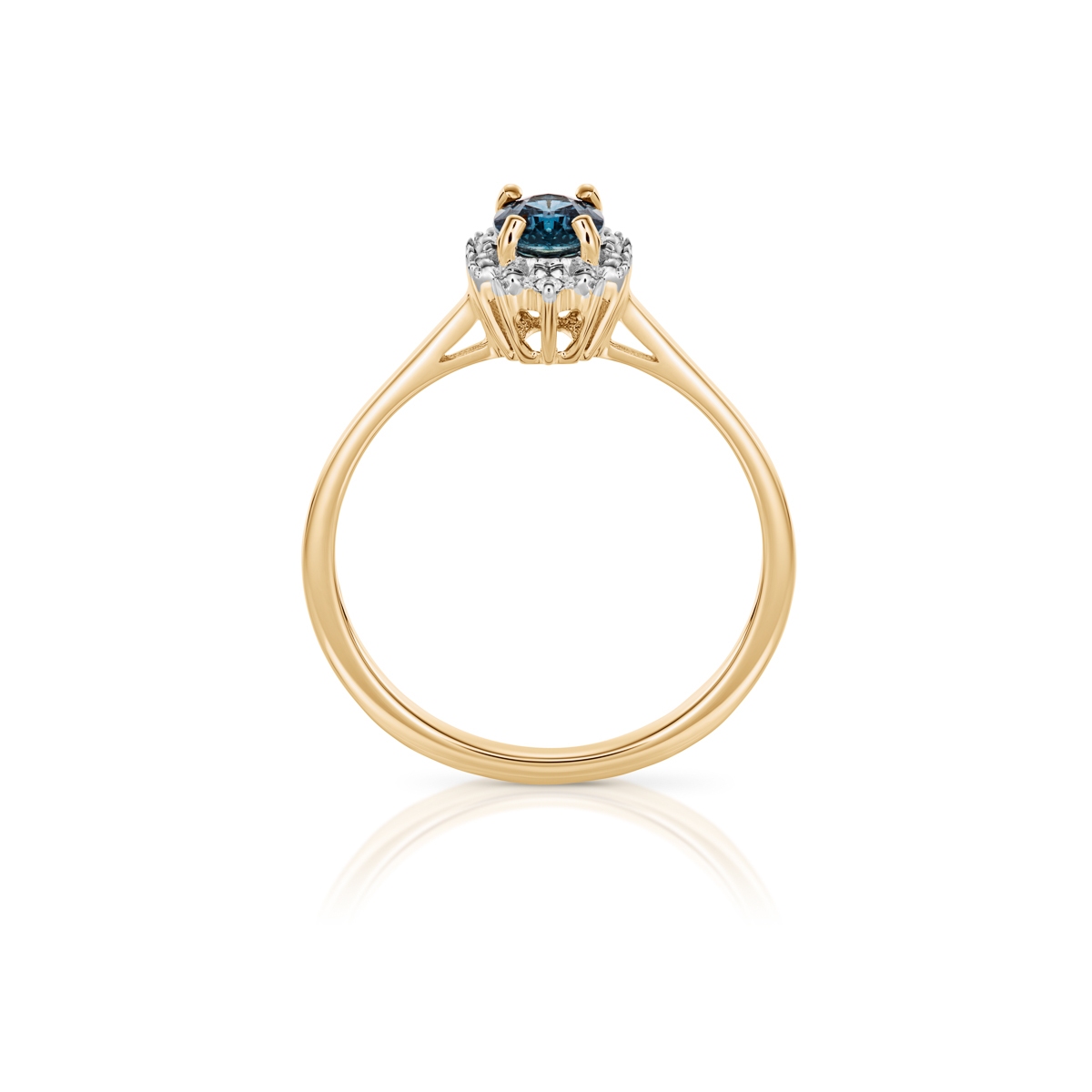 Pierścionek złoty bicolor z szafirem i diamentami