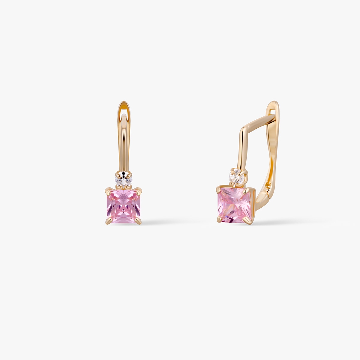 Kolczyki złote z różową cyrkonią