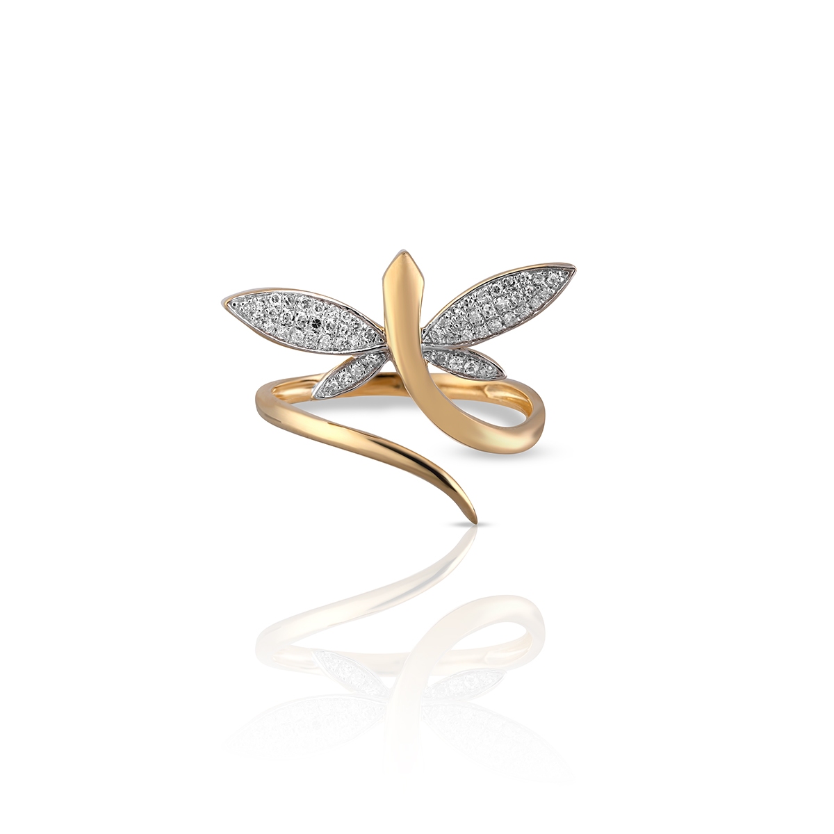 Pierścionek złoty bicolor ważka