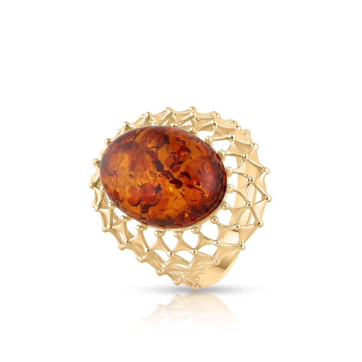 Pierścionek złoty z bursztynem