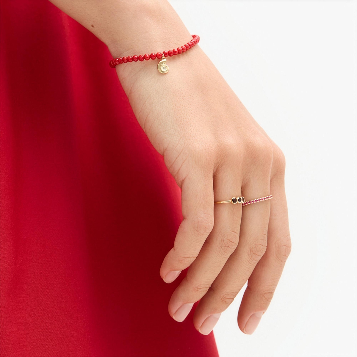 Bransoleta złota z muszlą i koralem Santorini