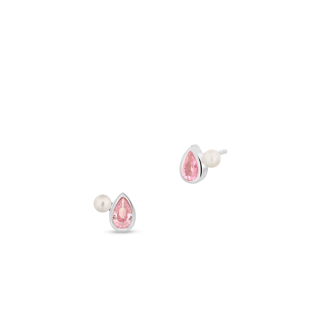 Kolczyki srebrne z perłą i różową cyrkonią