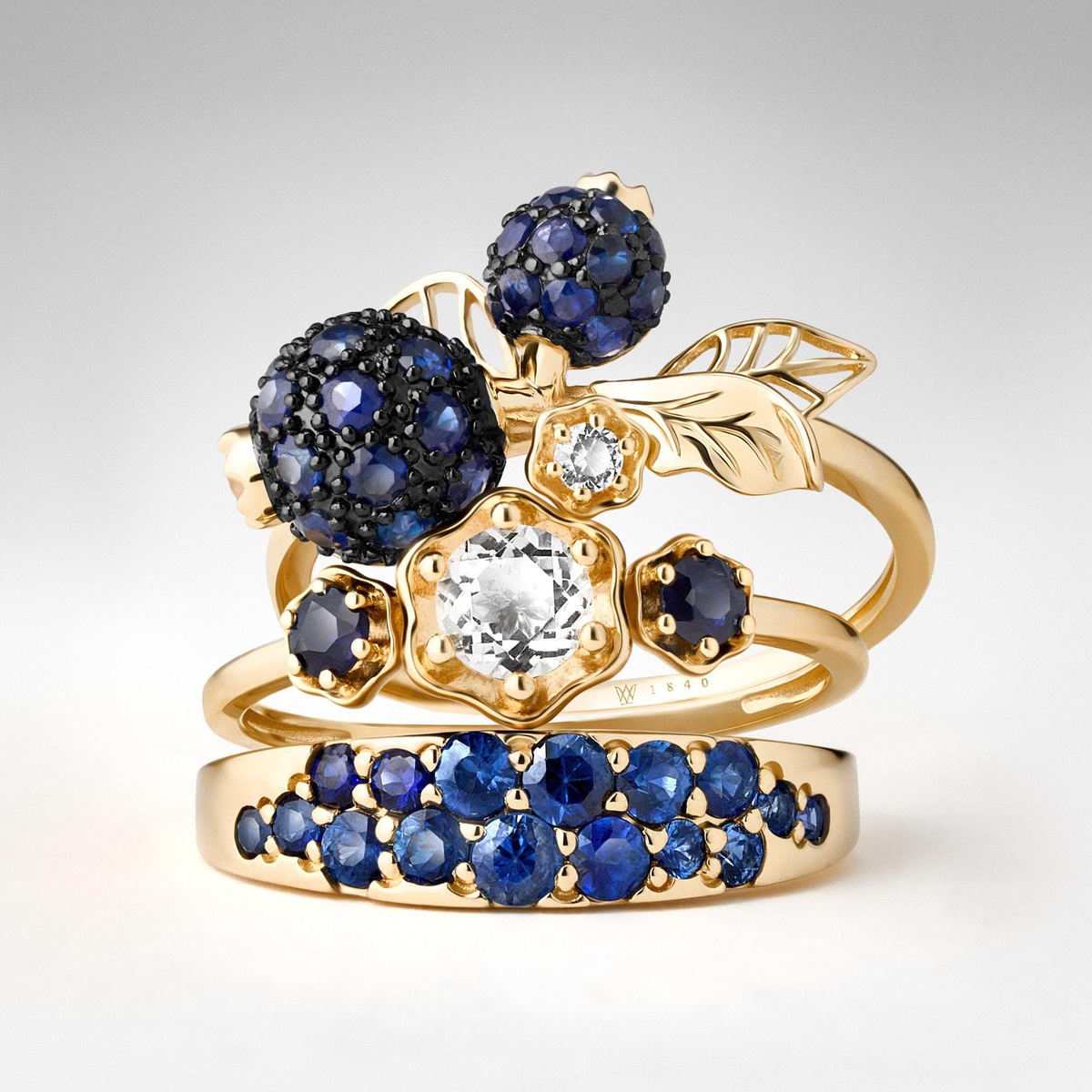 Pierścionek złoty Kwiaty Nocy Borówka