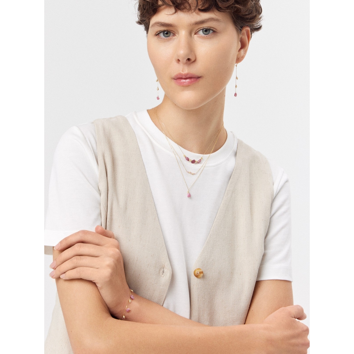 Kolczyki złote z różowymi turmalinami Saint Tropez