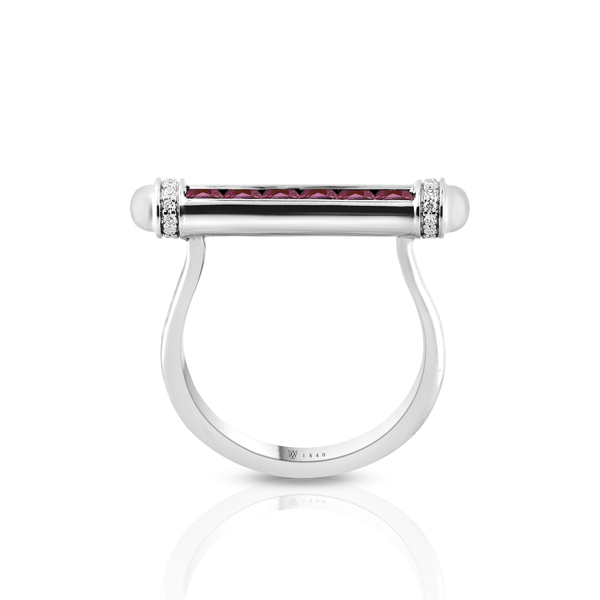 Pierścionek białe złoto z diamentami i różowymi szafirami