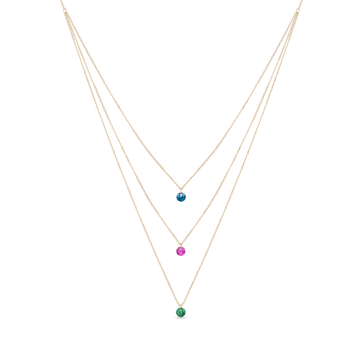 Naszyjnik złoty z kolorowymi cyrkoniami