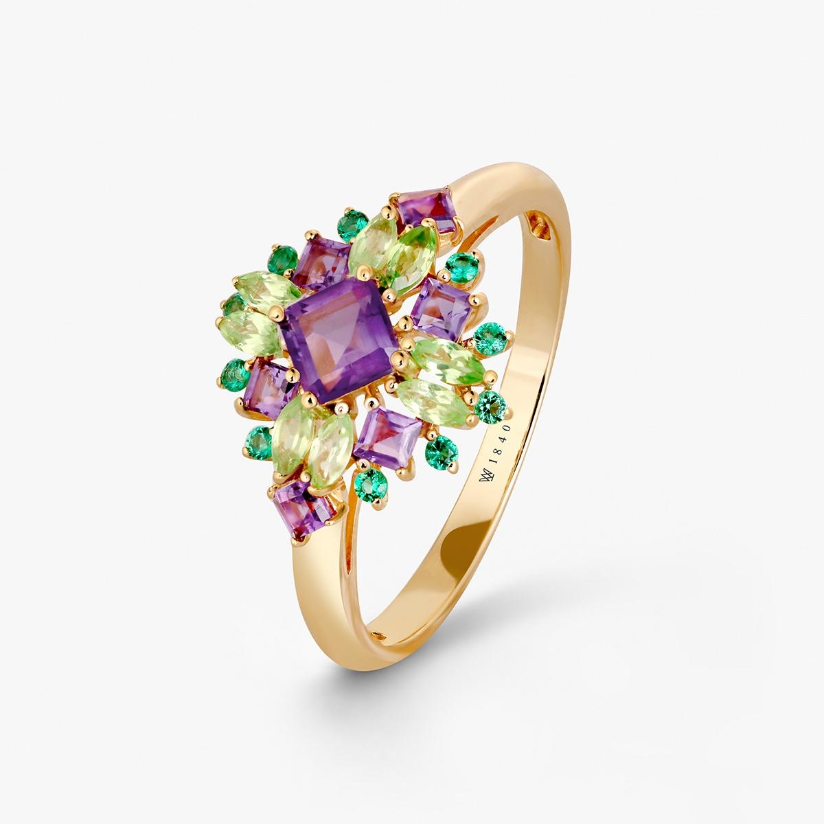 Pierścionek srebrny z ametystami Szekspirowska