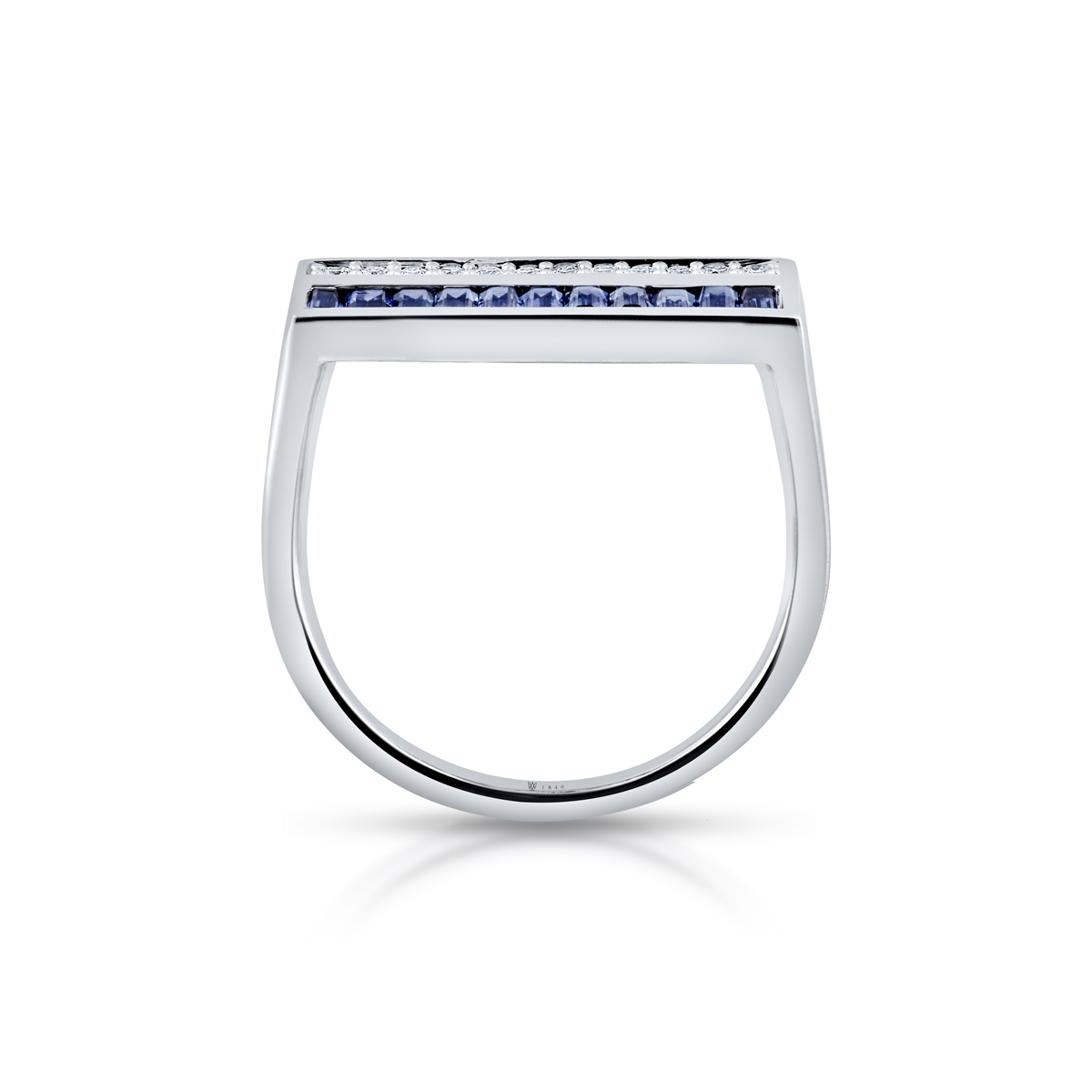 Pierścionek białe złoto z diamentami i szafirami