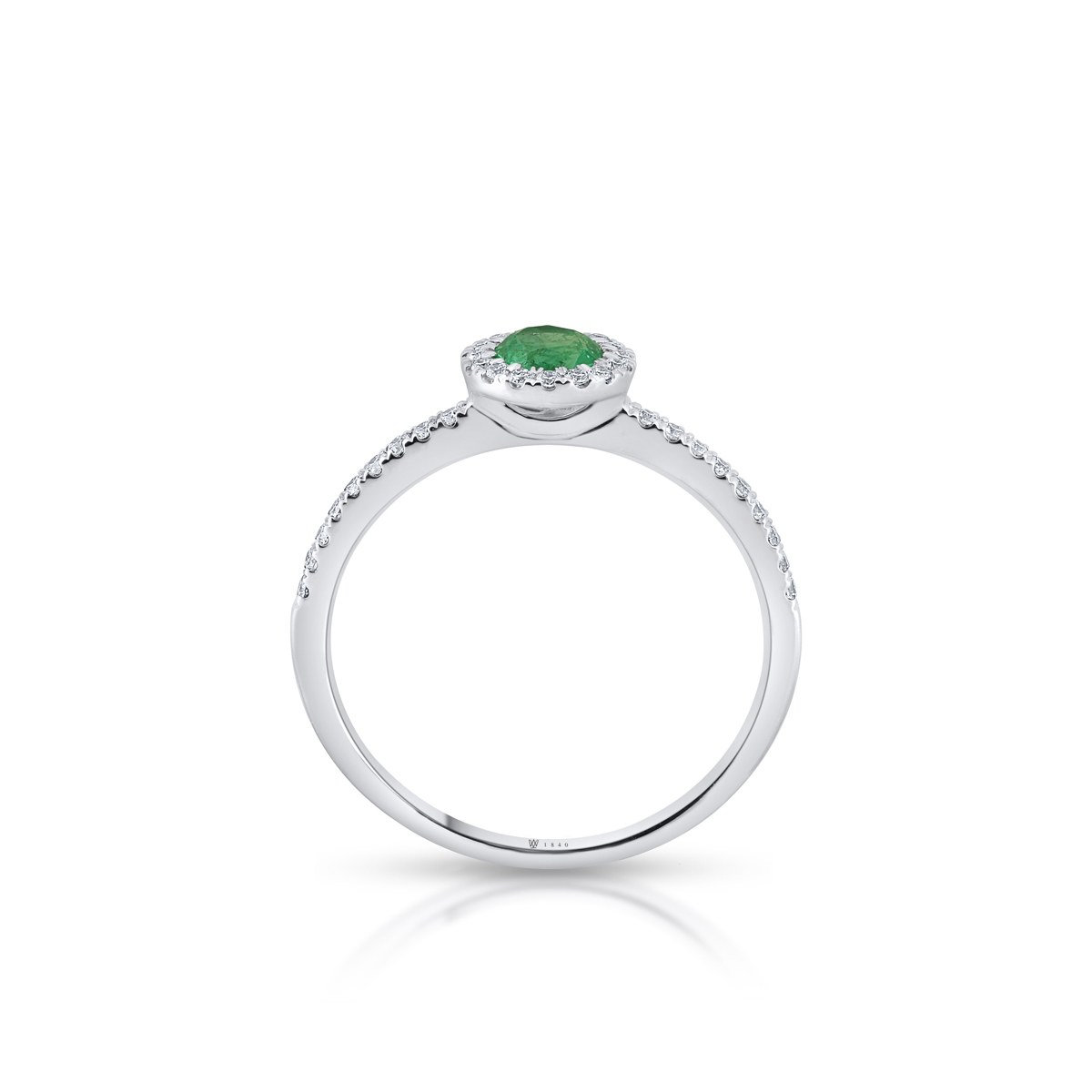 Pierścionek białe złoto z diamentami i szmaragdem