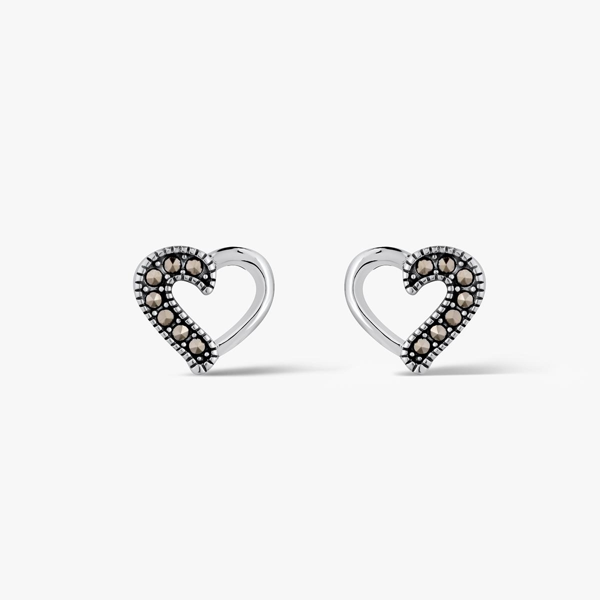 Kolczyki srebrne serca z markazytami