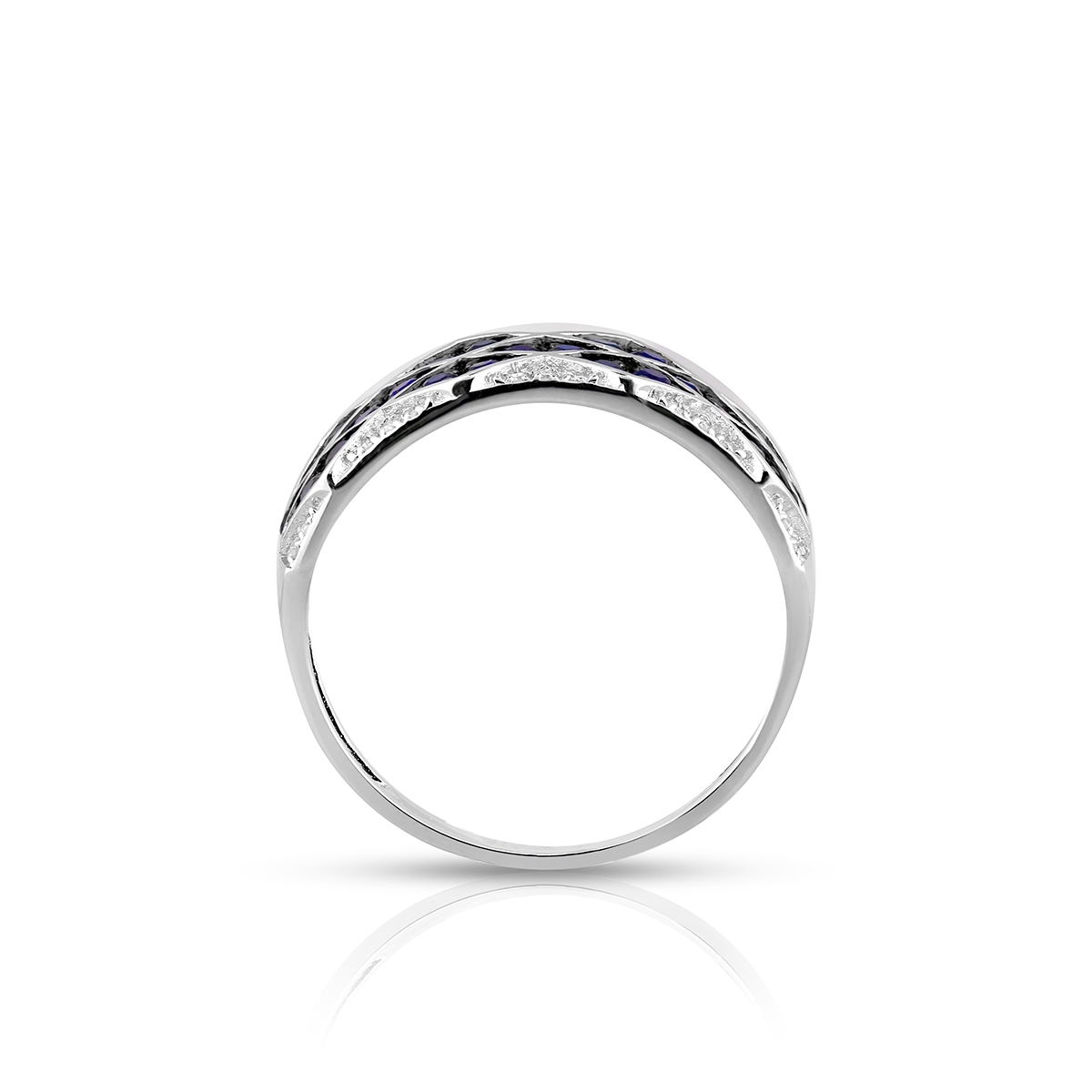Pierścionek białe złoto z szafirami i diamentami