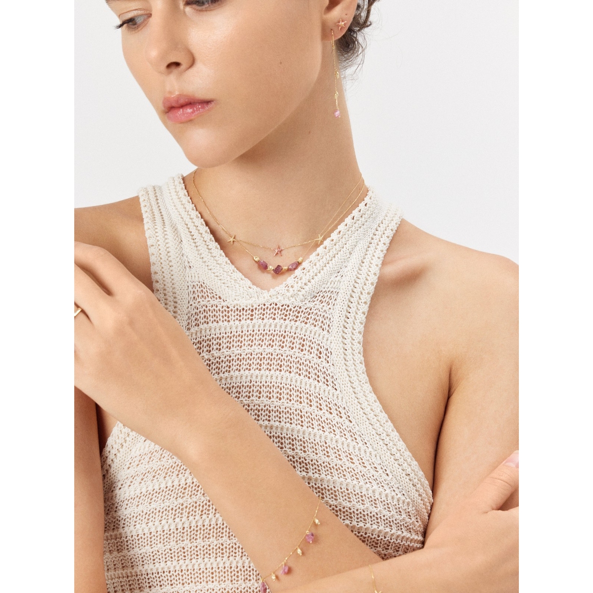 Bransoleta złota z różowymi turmalinami Saint Tropez