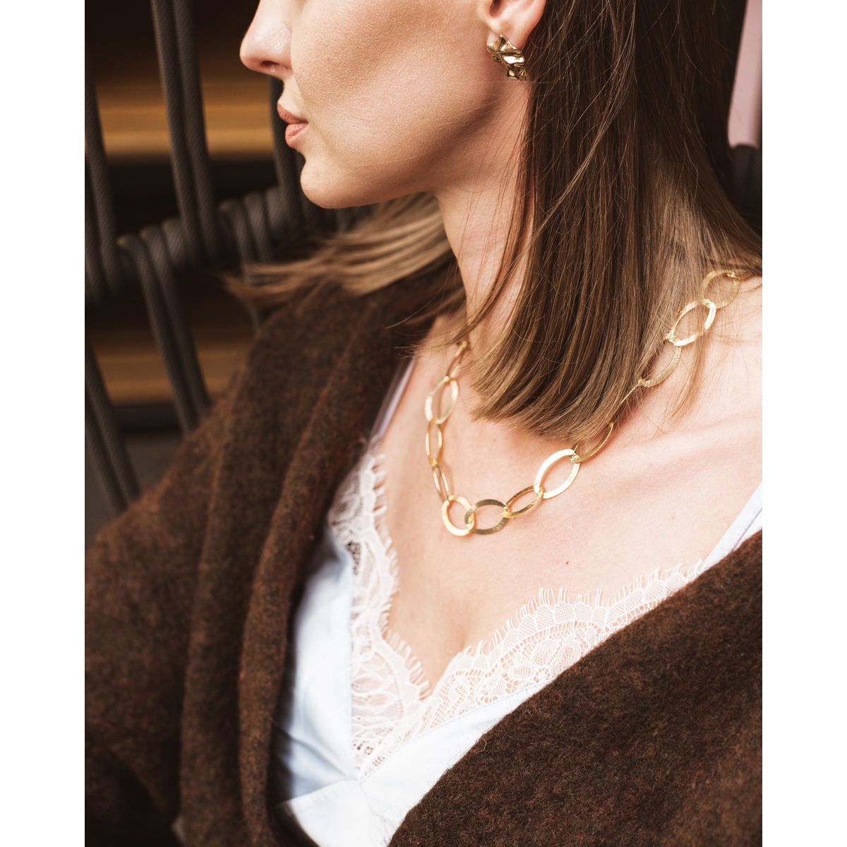 Naszyjnik srebrny pozłacany elipsa