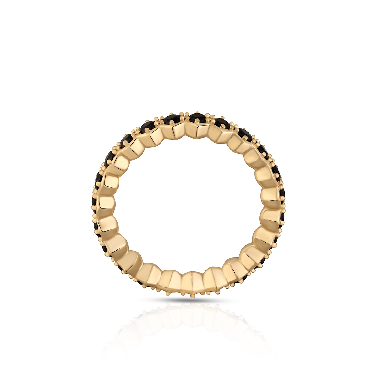 Pierścionek srebrny pozłacany z czarnymi spinelami