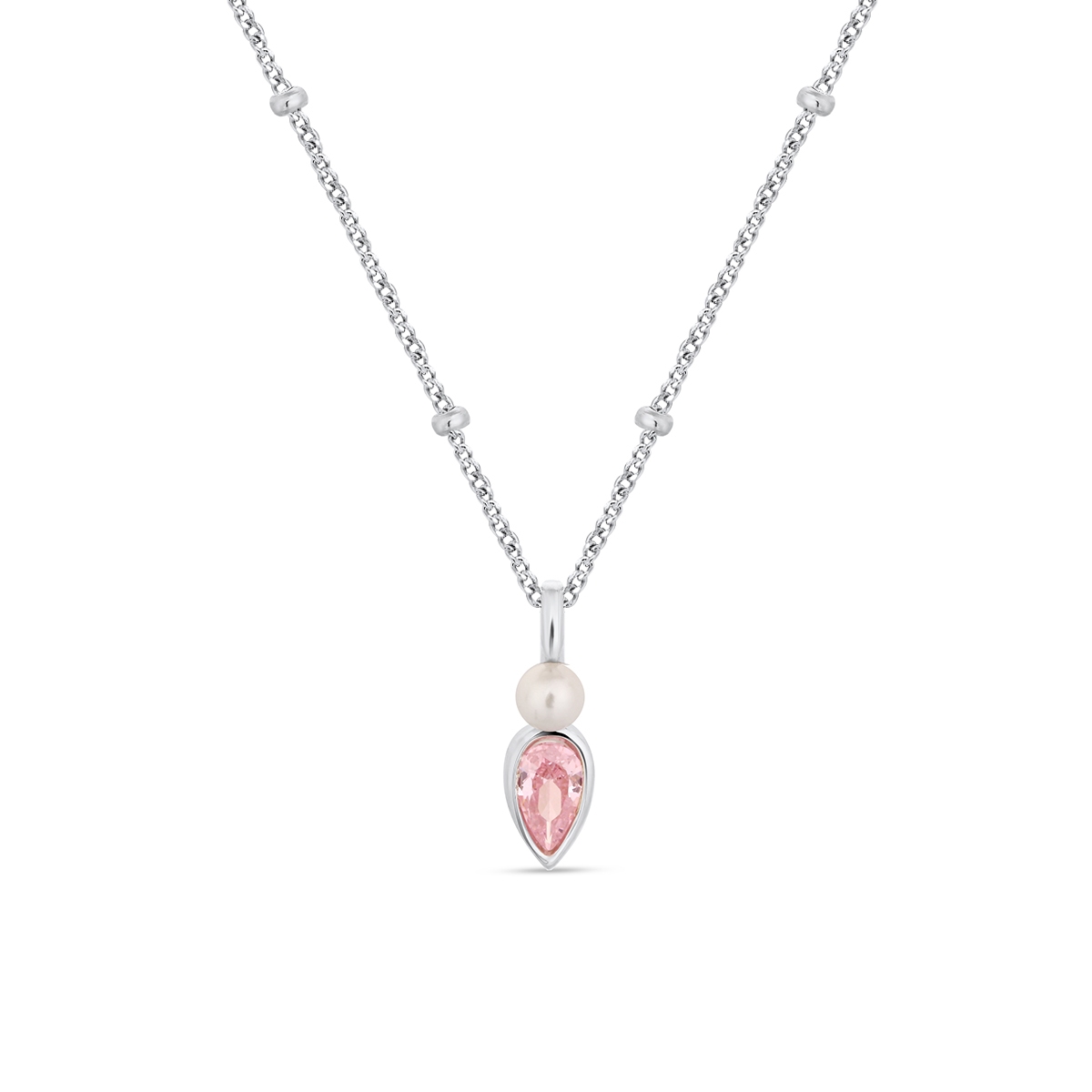 Naszyjnik srebrny z perłą i różową cyrkonią