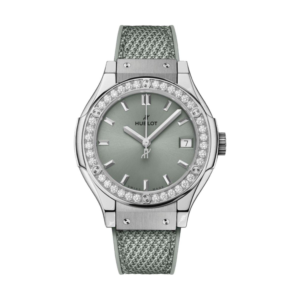ZEGAREK HUBLOT CLASSIC FUSION TITANIUM SAGE GREEN DIAMONDS