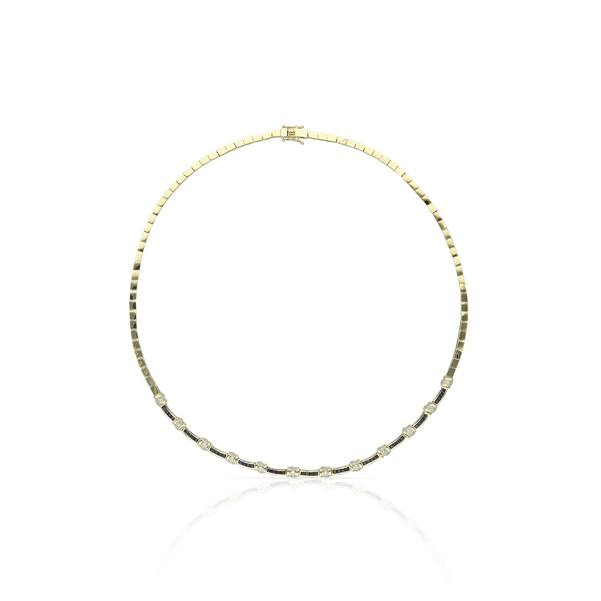 Naszyjnik złoty z szafirami i diamentami