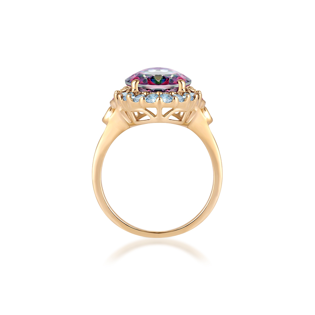 Pierścionek złoty z topazami i rodolitami