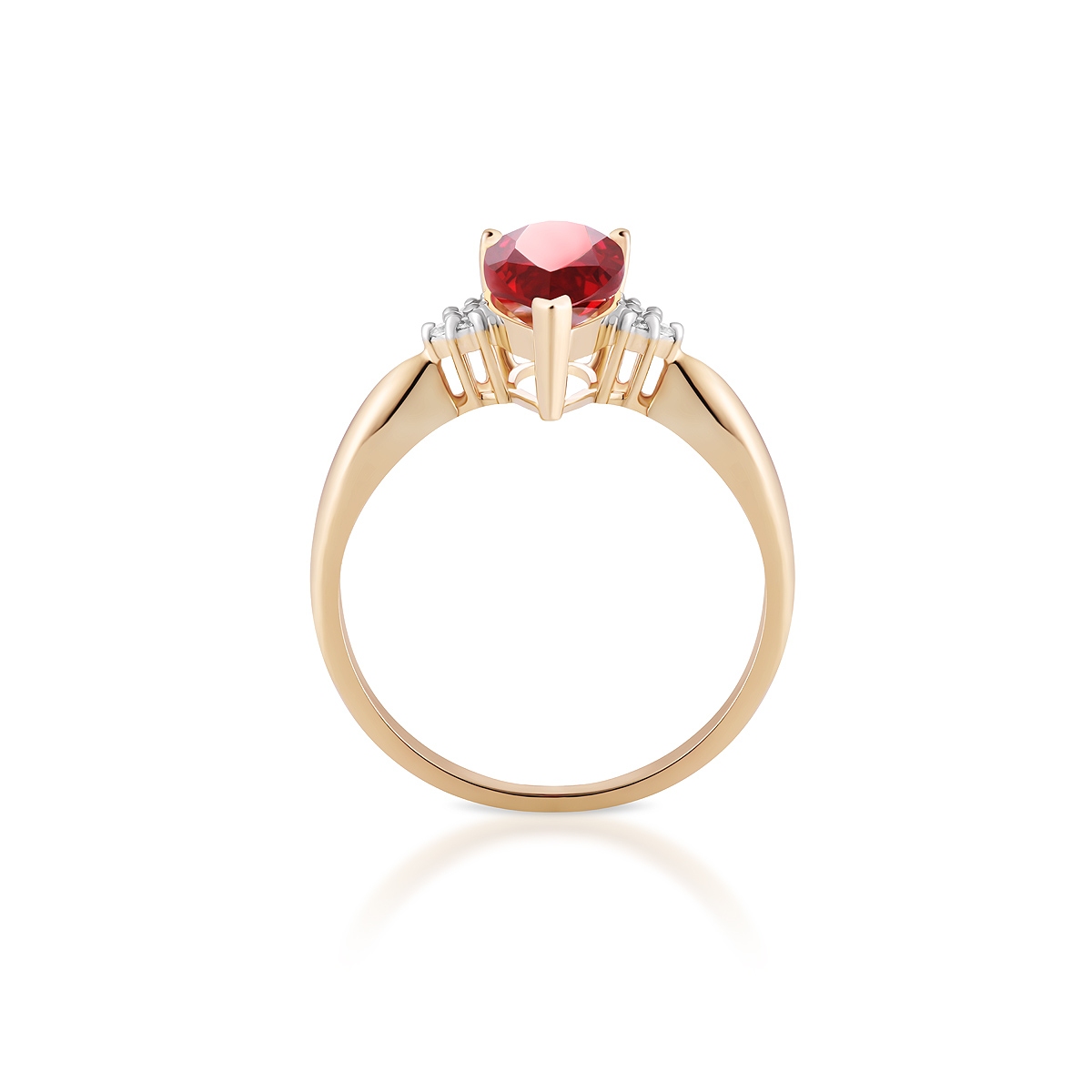 Pierścionek złoty z rubinem syntetycznym i cyrkoniami