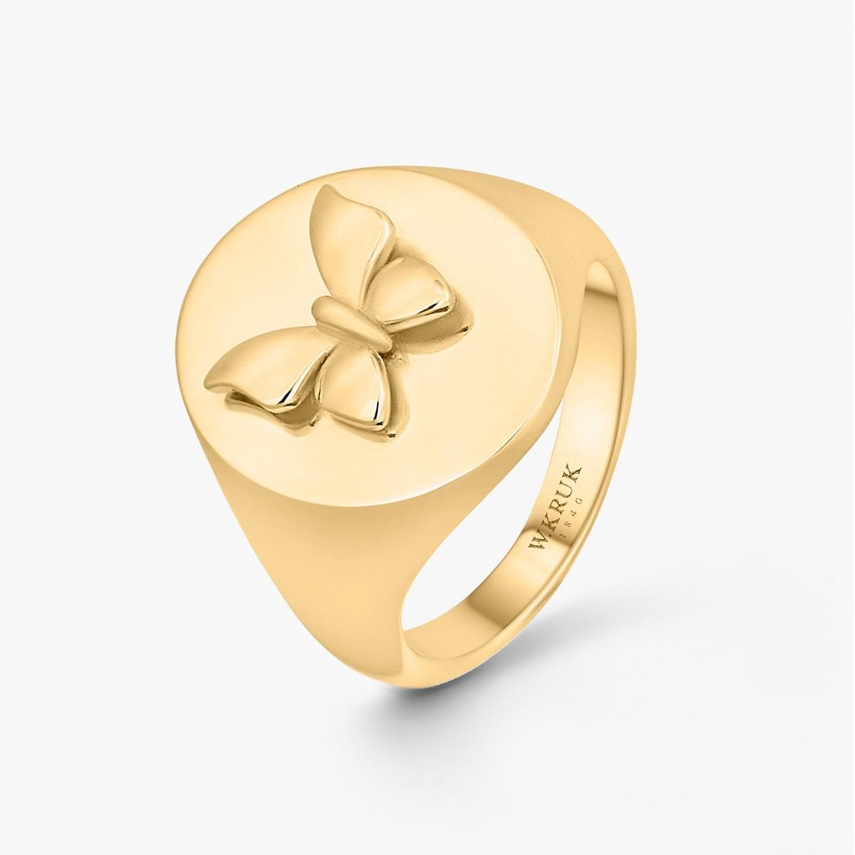 Pierścionek srebrny pozłacany sygnet z motylem