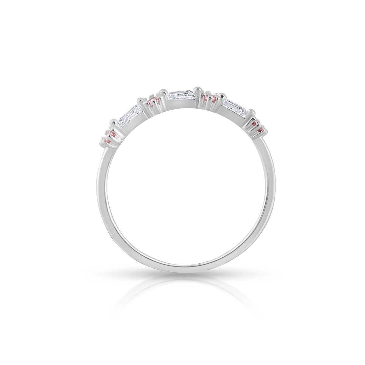 Pierścionek srebrny z białymi i różowymi cyrkoniami