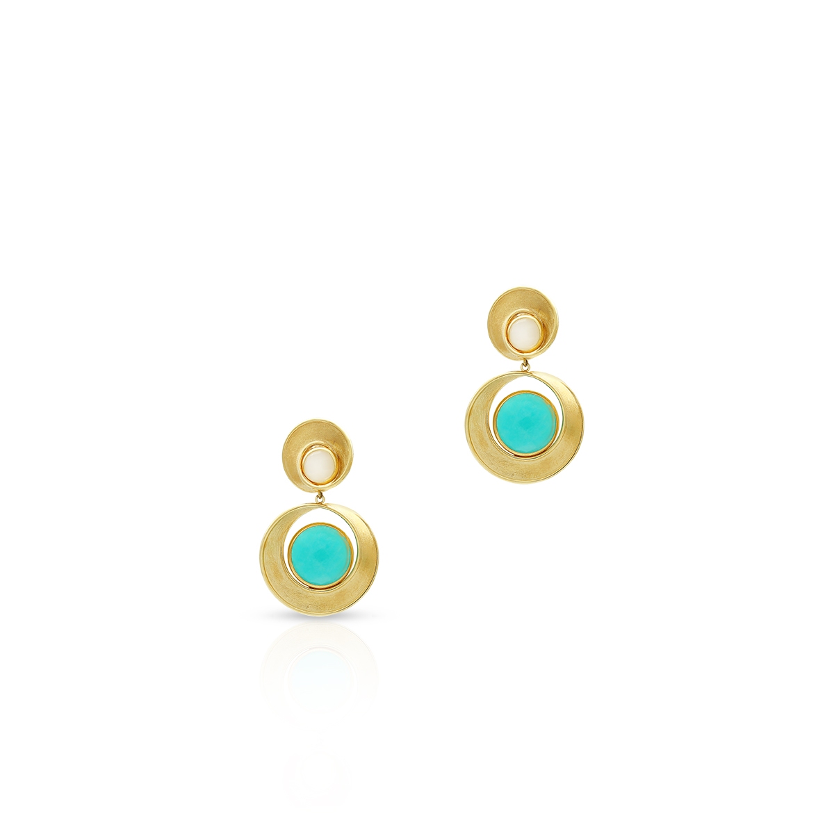 Kolczyki złote z amazonitem i kamieniem księżycowym