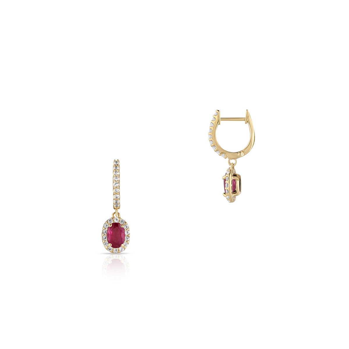 Kolczyki złote z rubinem i białym topazem