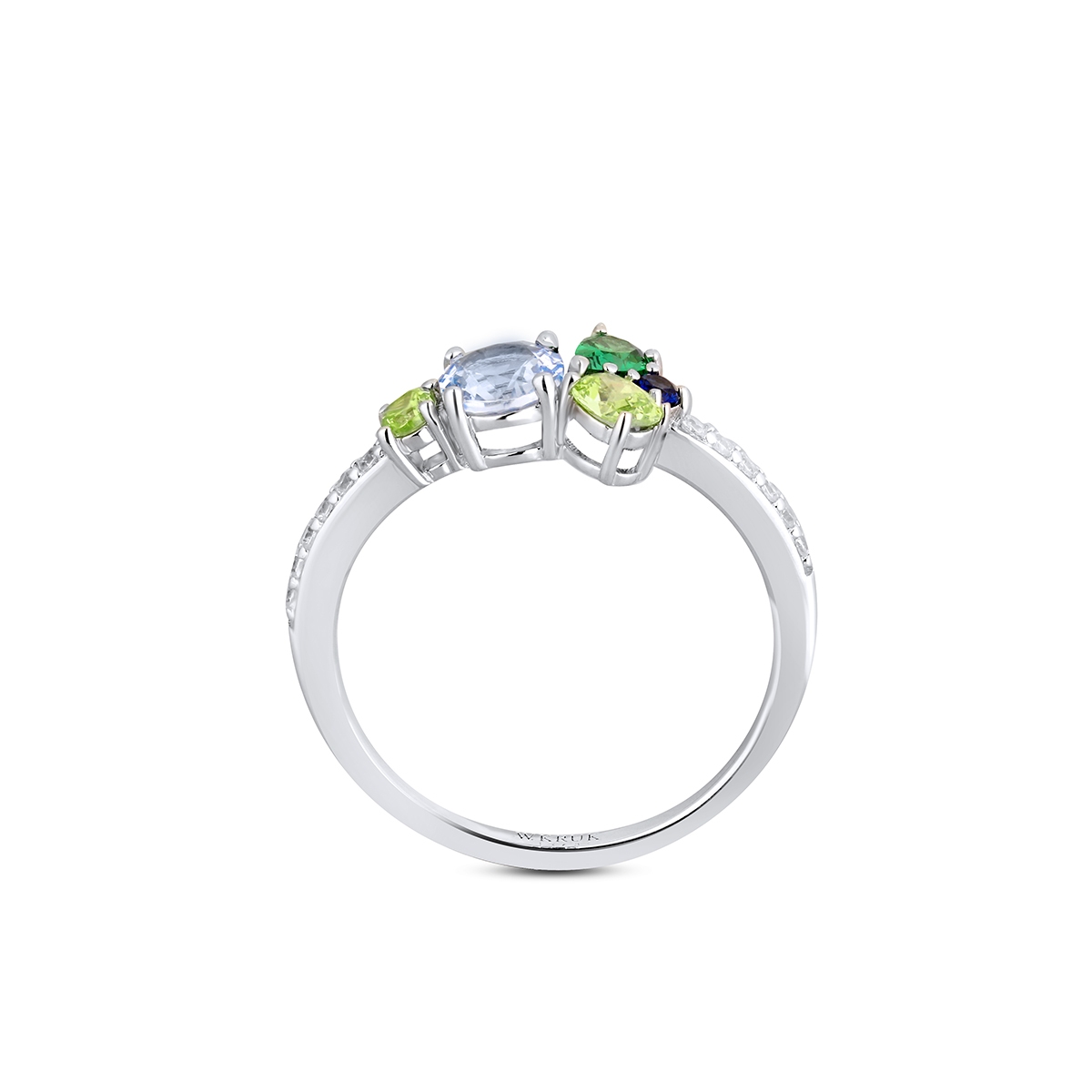 Pierścionek srebrny z kolorowymi kamieniami Mozaika