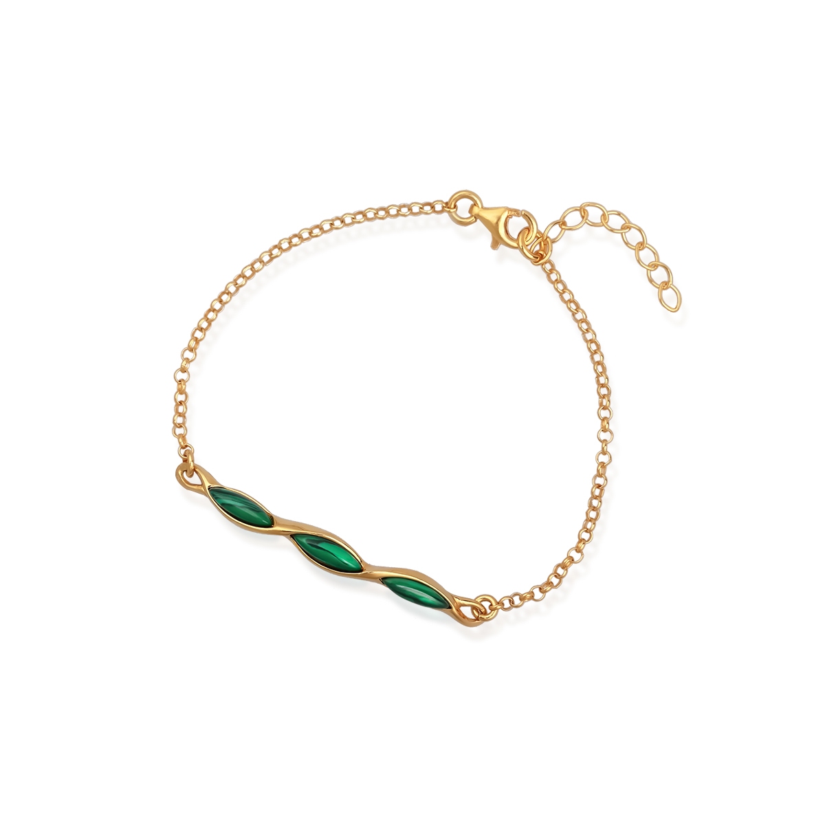 Bransoletka srebrna pozłacana z malachitem