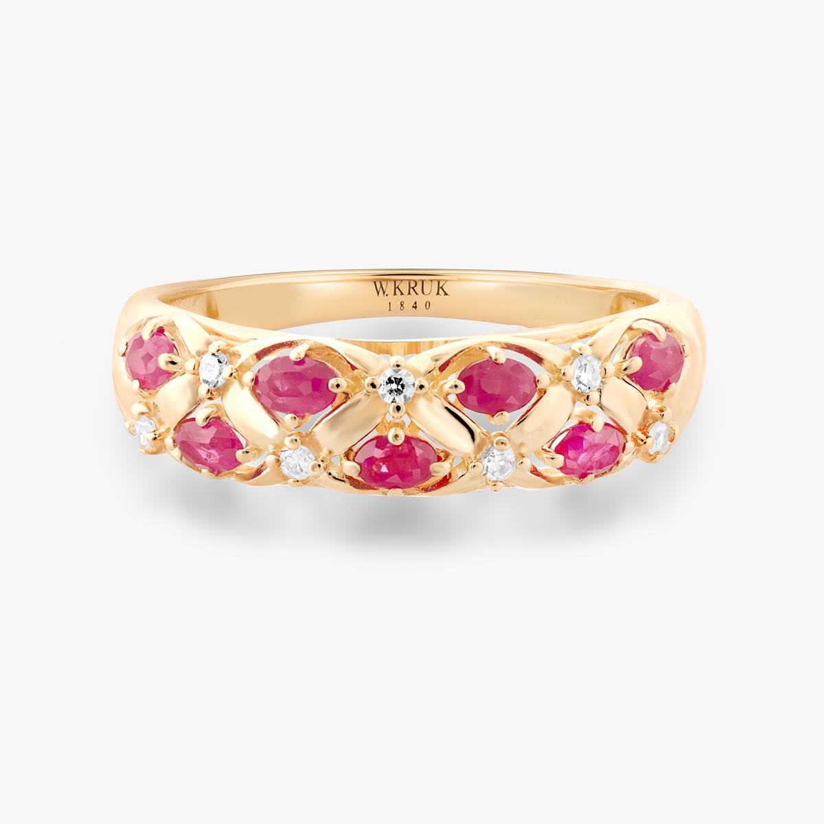 Pierścionek złoty z rubinami i diamentami TRIO