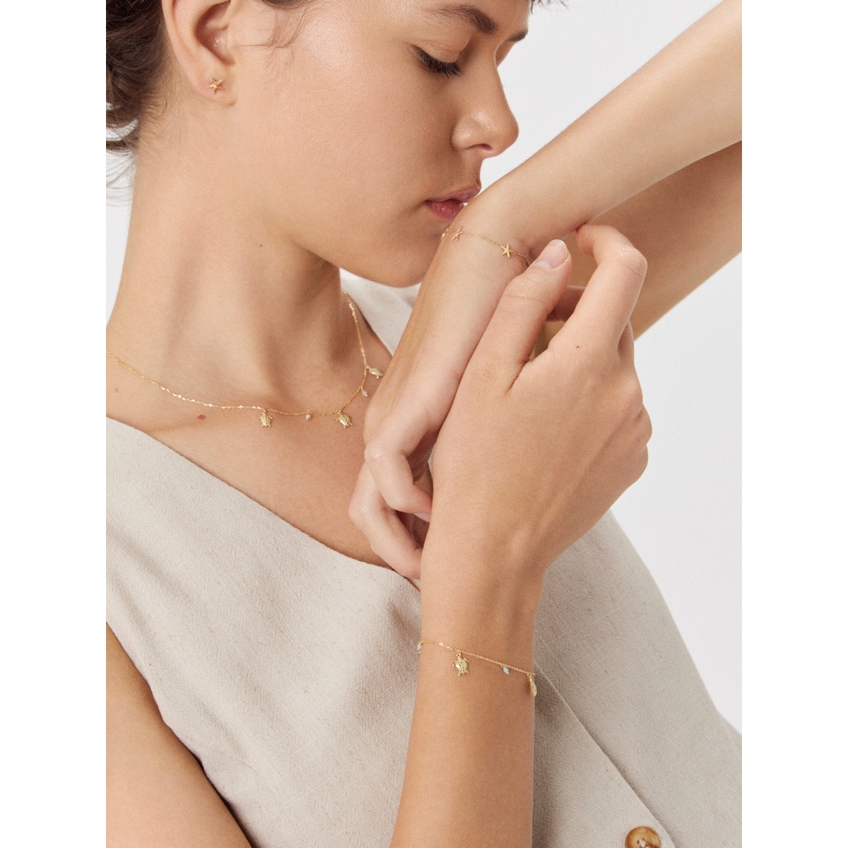 Naszyjnik złoty z żółwiami Santorini