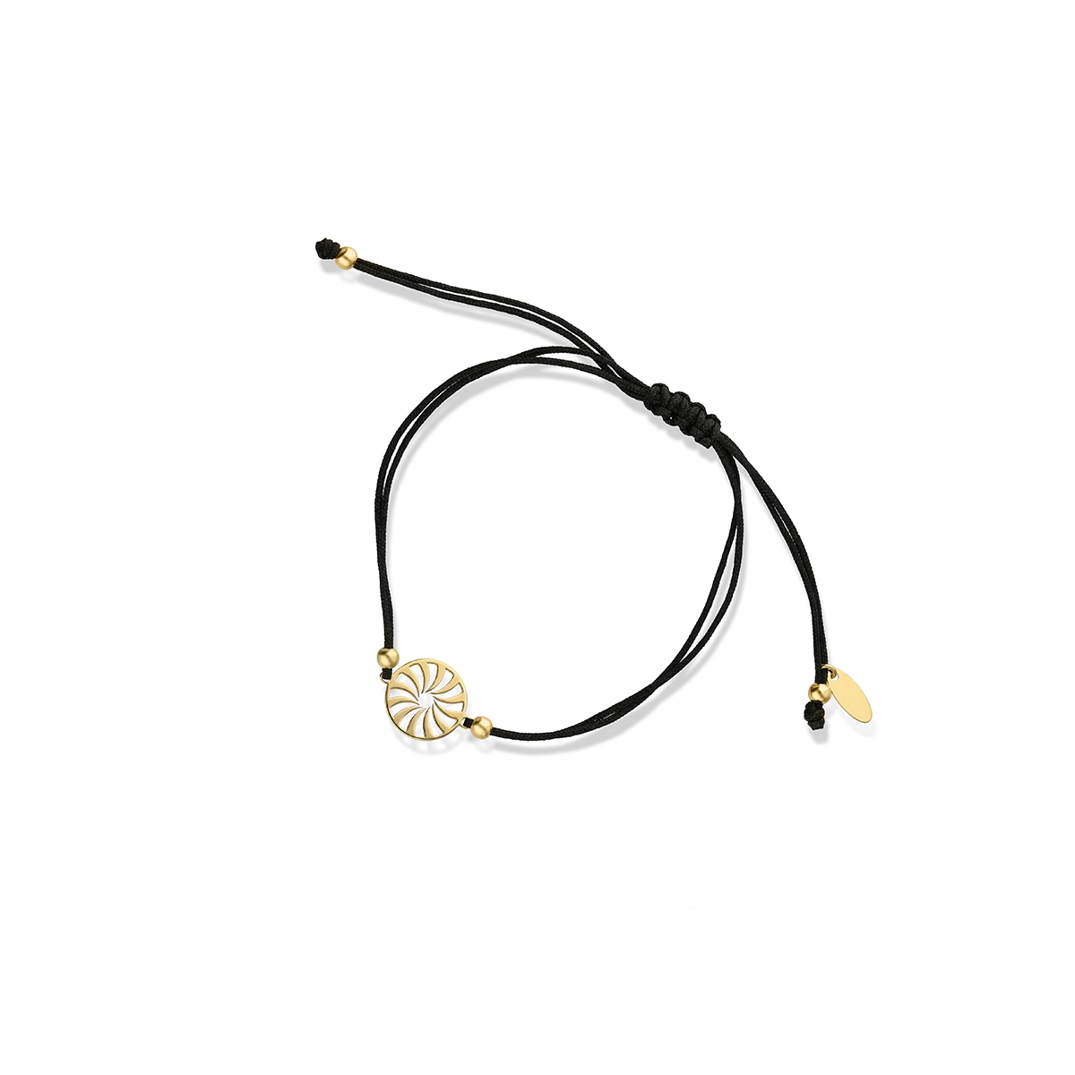 Bransoletka srebrna pozłacana na czarnym sznurku arabeska