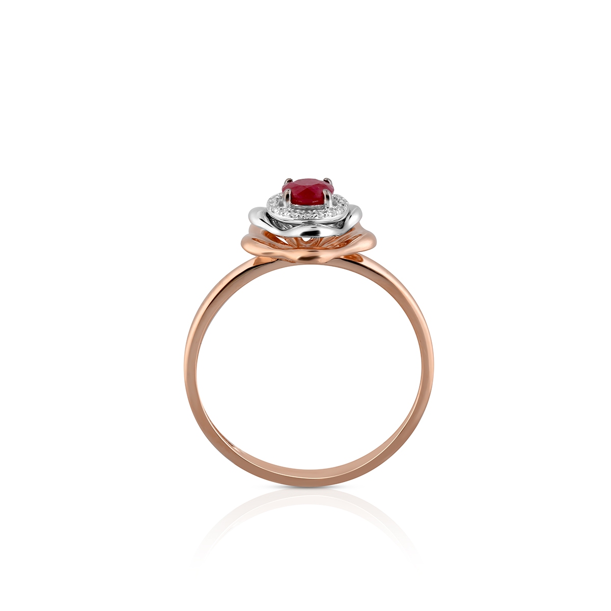 Pierścionek złoty bicolor z rubinami i diamentami