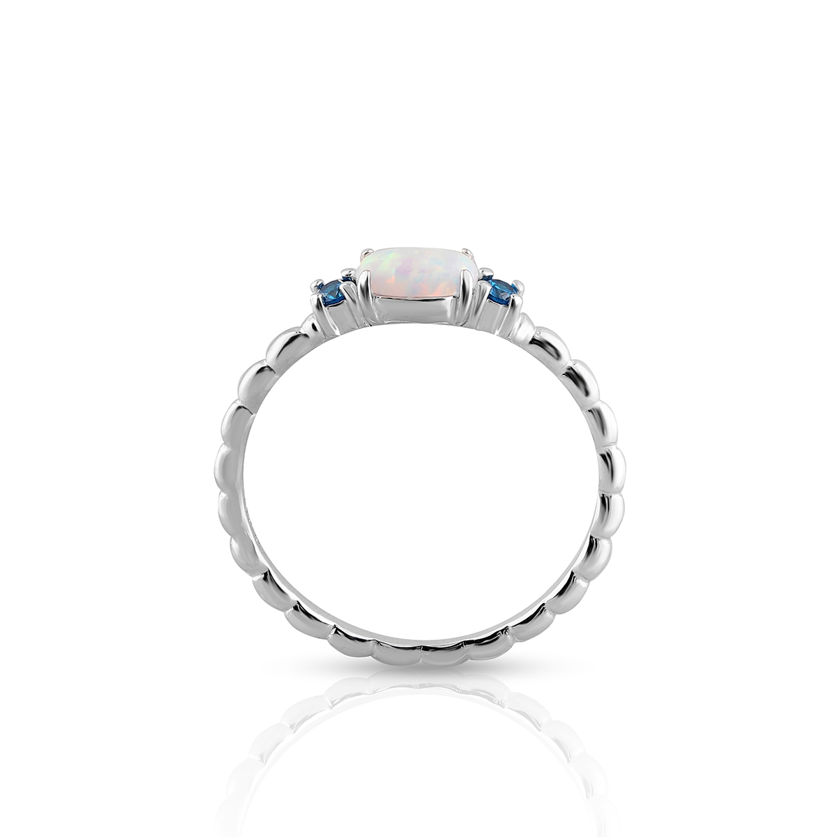 Pierścionek srebrny z opalem i cyrkoniami