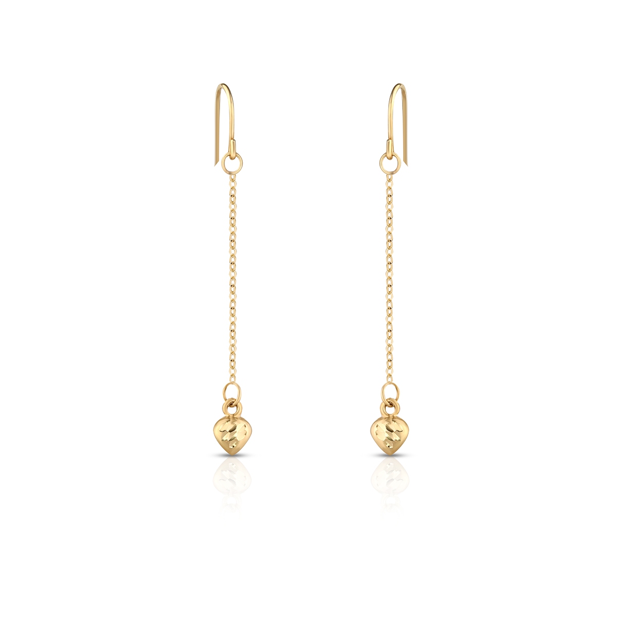 Kolczyki złote wiszące z sercem