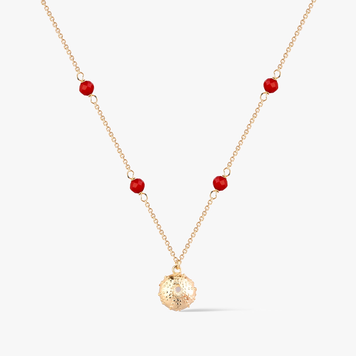 Naszyjnik złoty z meduzą i koralem Santorini