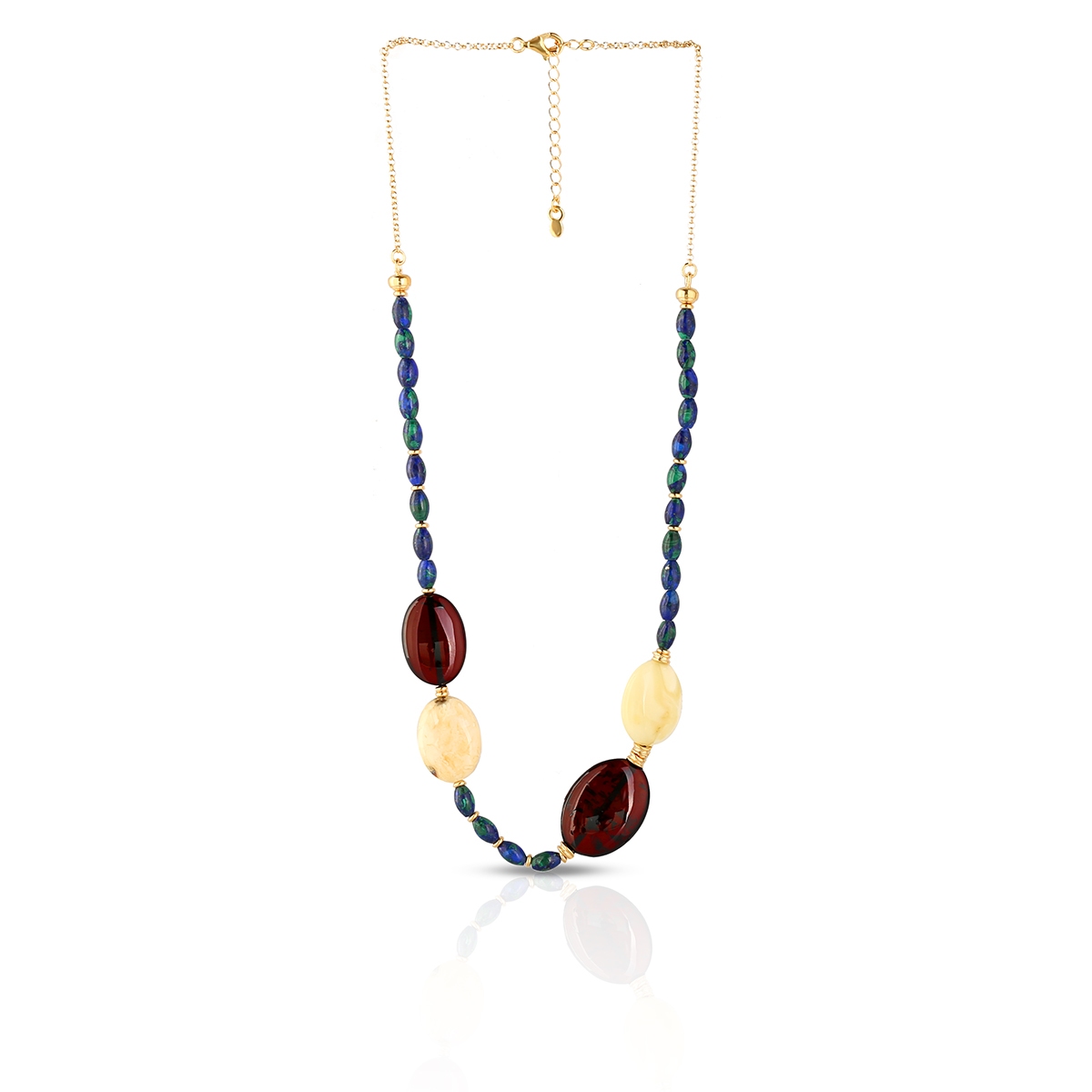 Naszyjnik srebrny pozłacany z bursztynami