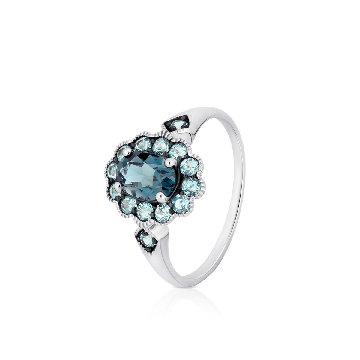 Pierścionek białe złoto z topazami