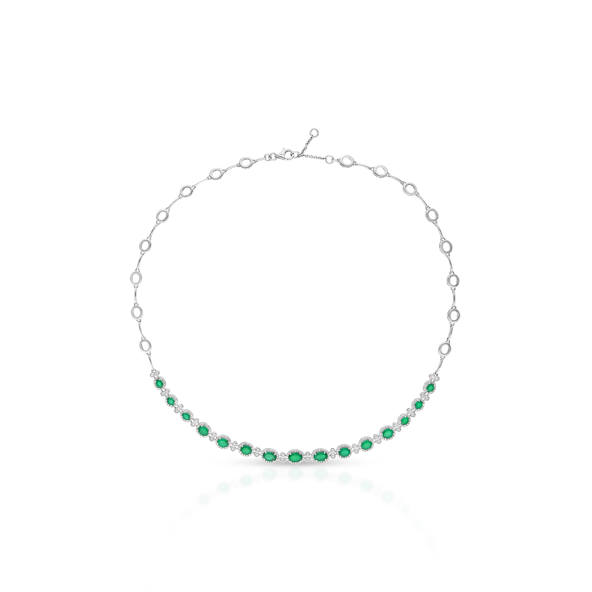 Naszyjnik białe złoto z diamentami i szmaragdami