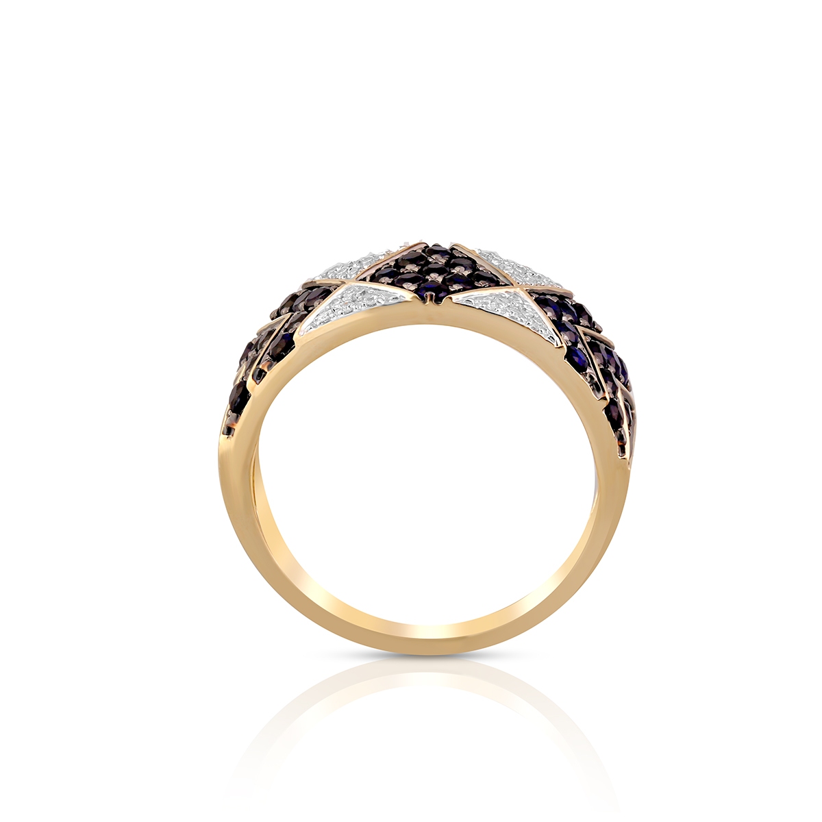 Pierścionek złoty bicolor z szafirami i diamentami