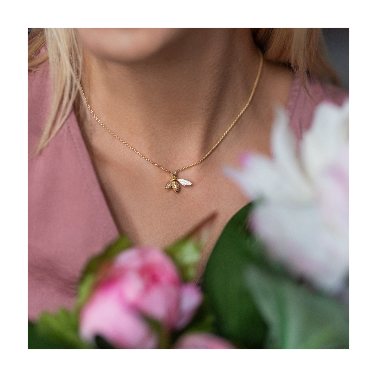 Naszyjnik srebrny pozłacany pszczoła