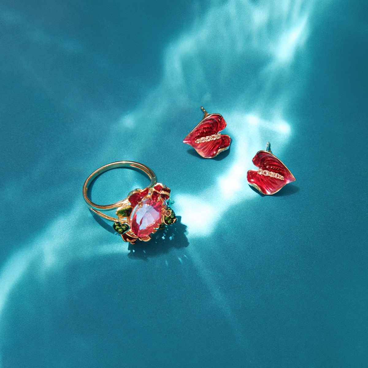 Pierścionek złoty Kwiaty Nocy Anturium