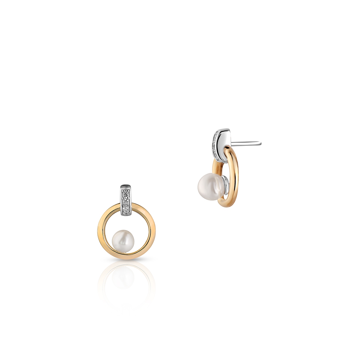 Kolczyki srebrne pozłacane z perłami i cyrkoniami