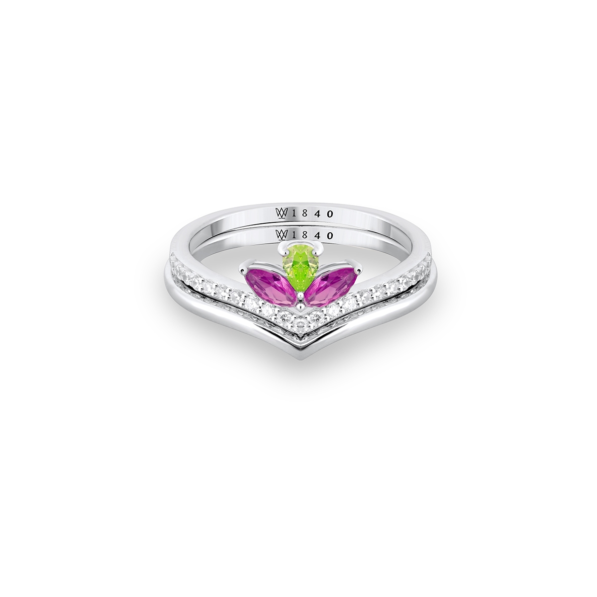 Pierścionek srebrny z kolorowymi kamieniami Mozaika