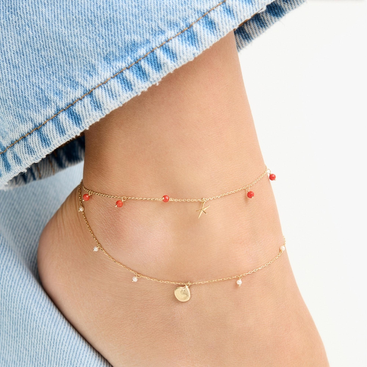 Bransoleta złota na nogę Santorini