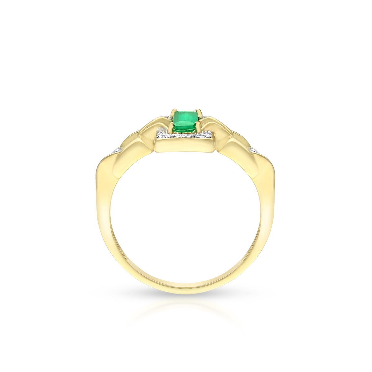 Pierścionek złoty z diamentami i szmaragdem