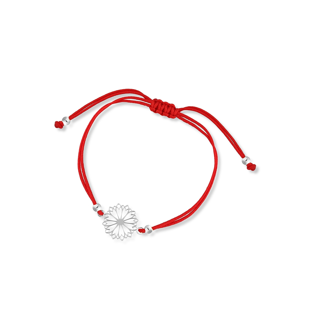 Bransoleta srebrna z czerwonym sznurkiem