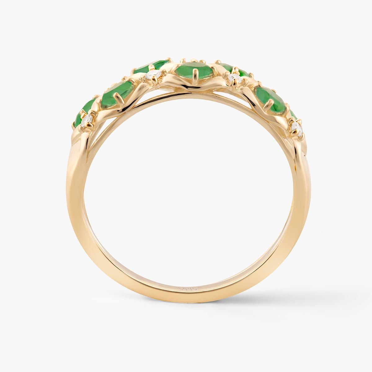 Pierścionek złoty ze szmaragdami i diamentami Trio