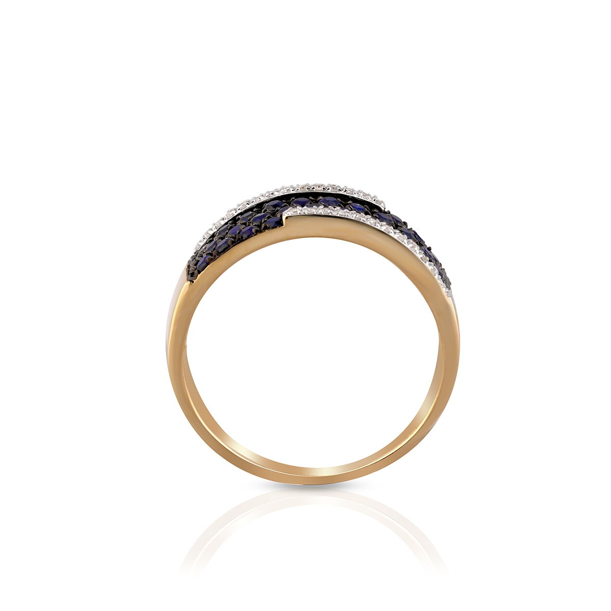 Pierścionek złoty bicolor z szafirami i diamentami